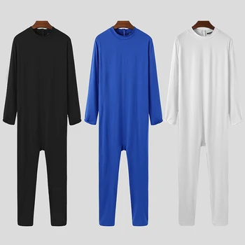 

INCERUN Men Jumpsuit Pajamas Homewear Long Sleeve O Neck Leisure Nightwear Soft Solid Color Fitness Men Rompers Sleepwear S-5XL