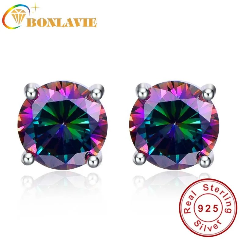 

4.65g 925 Silver Earrings Jewelry Colorful Rainbow Topaz Ear Studs Nail Small Round Push Back Pierced Ears Earrings for Women