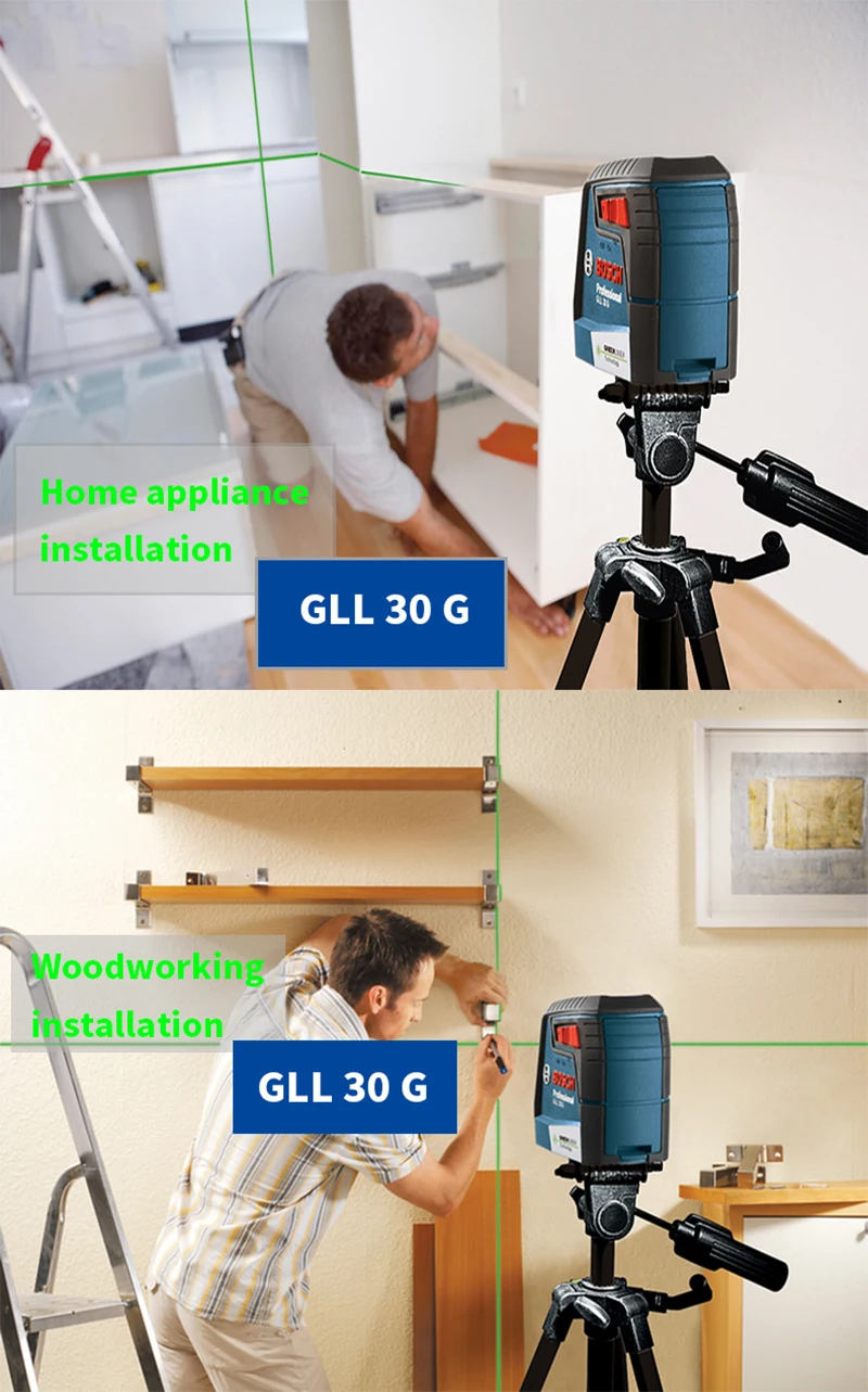 Лазерный нивелир Bosch GLL30G, высокоточный зеленый светильник, двухлинейный горизонтальный и вертикальный лазерный нивелир, светильник