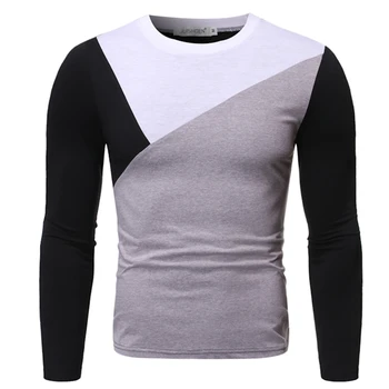 

Autumn and Winter New Round Neck Stitching Slim Long-sleeved T-shirt Men's Large Size Thin Section Casual Bottoming Shirt J783
