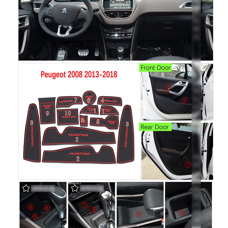Анти-скольжения двери резиновые чашки подушки для peugeot 2008 2013~ красный паз коврики аксессуары для автомобильного интерьера