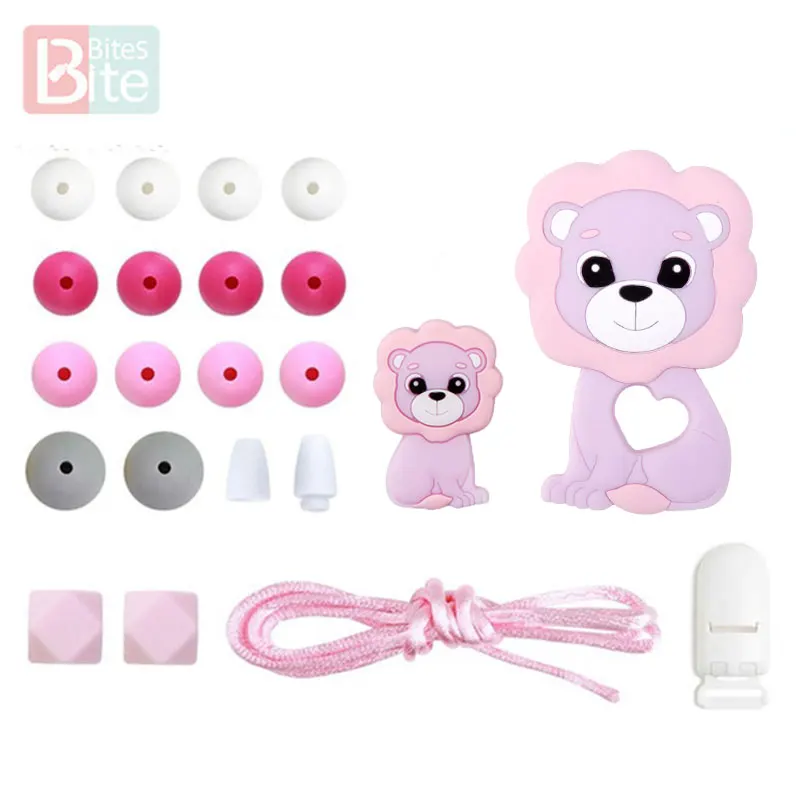 Pink Lion Кусачки 1 Набор DIY Детский силиконовый Прорезыватель для зубов бисер Прорезыватель грызунов кулон в виде ежа DIY ожерелье Младенцы зуб для детей продукт - Цвет: Pink Lion