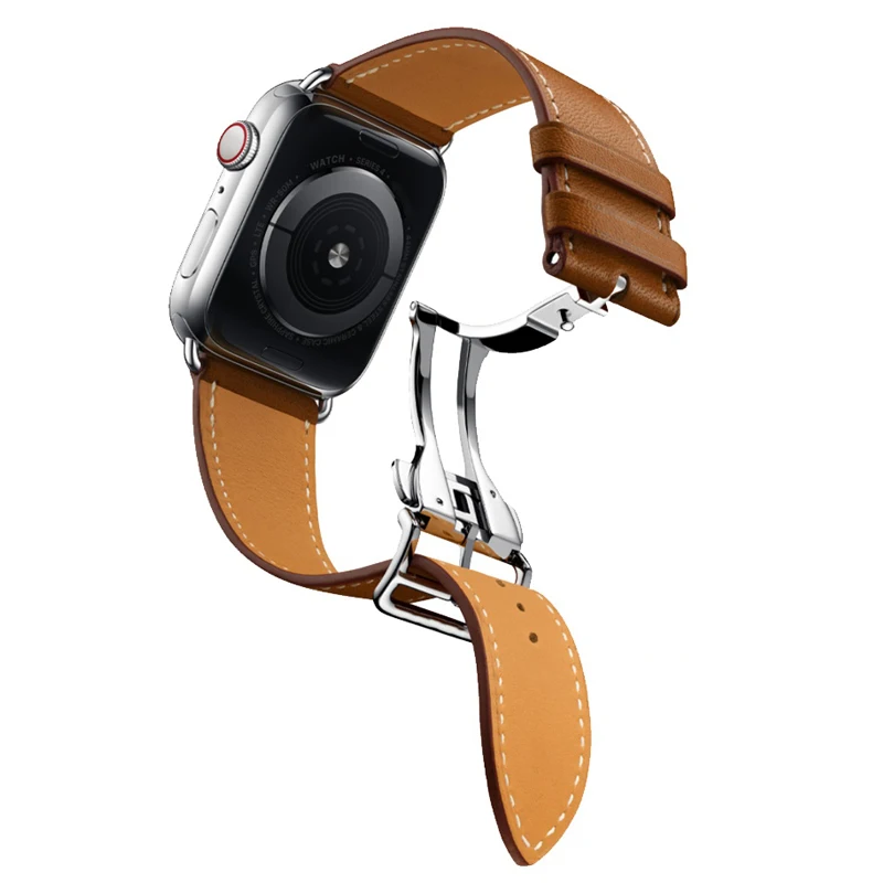 Leather Strap For Apple Watch 5 4 Band bracelet strap Deployment Buckle For iWatch Series 3 2 1 38/40/42/44mm Smart Watch Band