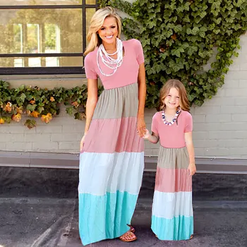

Mum Sister Baby Girl Summer Mommy And Me Family Matching Mother Daughter Dresses Clothes Striped Mom Dress Kids Child Outfits