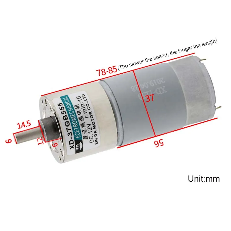 Caja de engranajes de alto Torque, Motor de 37mm, cc 12V/24V, 15W, caja de engranajes eléctrica, velocidad ajustable, CW/CCW, 10RPM-600RPM, 1 ud.