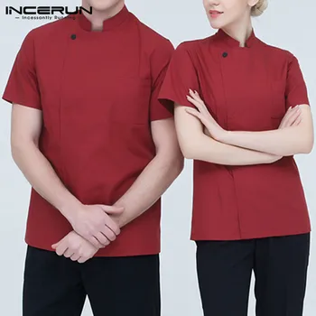 

INCERUN Chef Uniforms Short Sleeve Solid Color Waiter Kitchen Restaurant Catering Food Service Clothes Casual Unisex Tops S-5XL