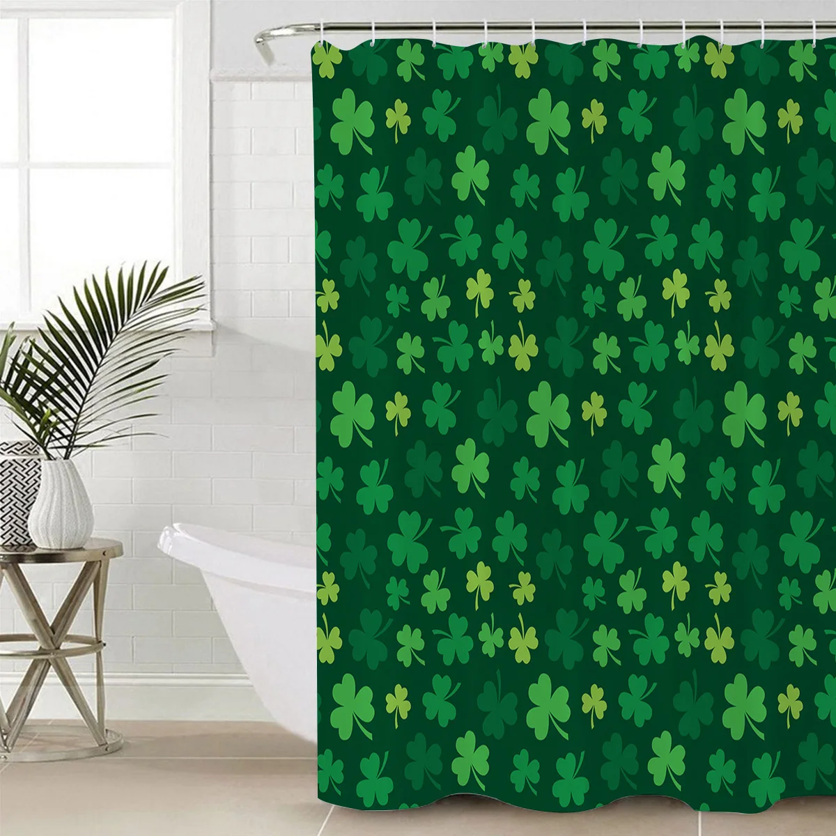 Зеленая занавеска для душа с рисунком Shamrock на День Святого Патрика, водонепроницаемая занавеска для ванной комнаты