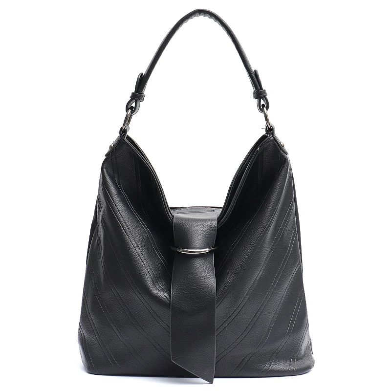 CEZIRA, брендовая дизайнерская женская сумка, модная, из Веганской кожи, Хобо, Большая вместительная сумка на плечо, сумка-вкладыш, Женская Повседневная Сумочка через плечо - Цвет: Black