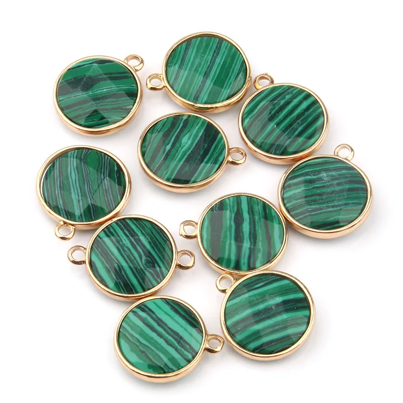 Malachite Натуральный камень круглой формы кулон Роза кварцз/тигровый глаз кулон DIY для ожерелья Аксессуары или ювелирных изделий - Окраска металла: Malachite
