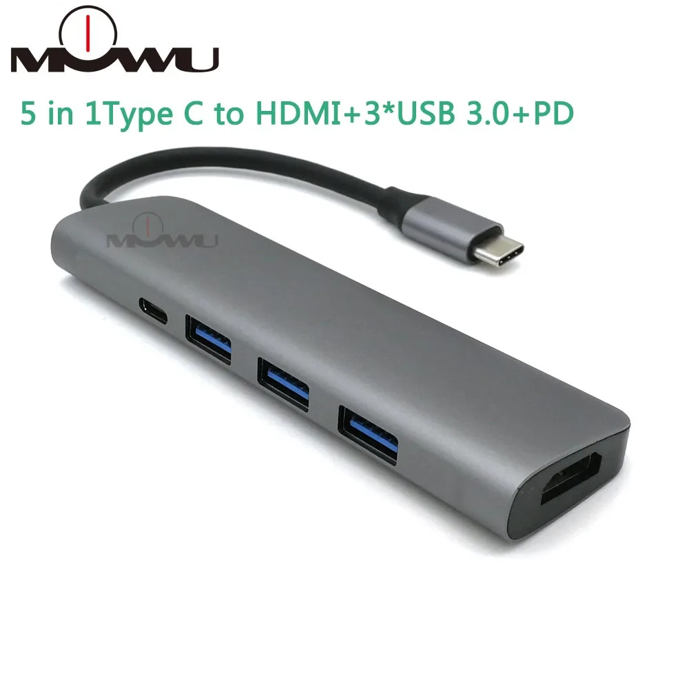 4 в 1 Thunderbolt 3 USB-C к HDMI адаптер 2x USB3.0 type-C PD концентратор для samsung Dex - Цвет: gray-5 in 1