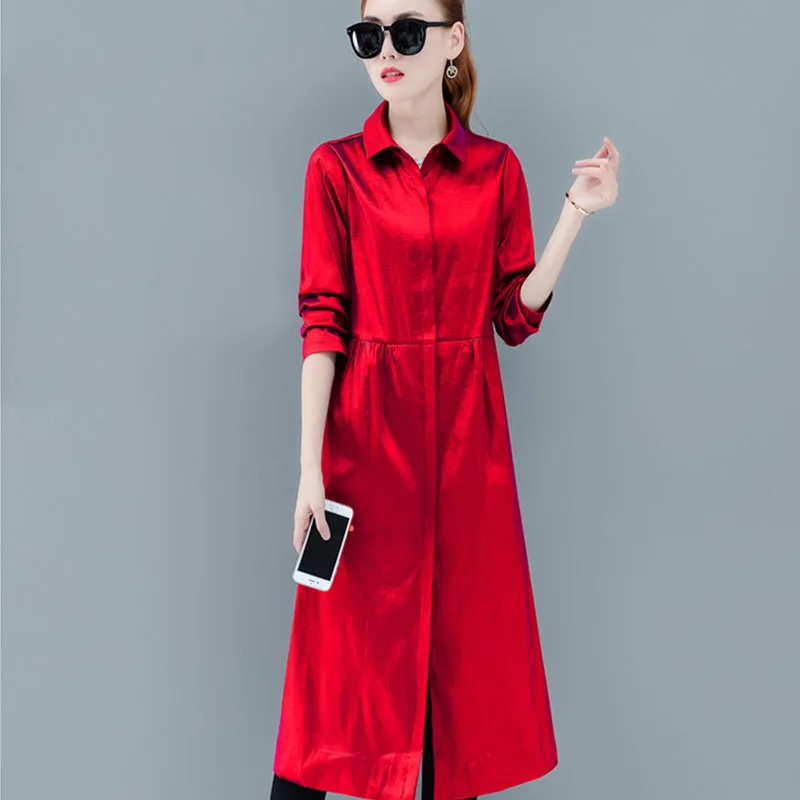 

Female Trench Coat 2020 Spring And Autumn New Single-breasted Loose Coat Slim fit Cardigan Solid Color Thin section Clothes A059