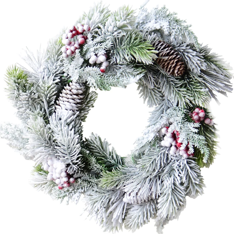 Home Christmas Decorations Mori Snow Christmas Wreath Flocking Cedar Christmas Door Hanging European Decoration Merry Christmas