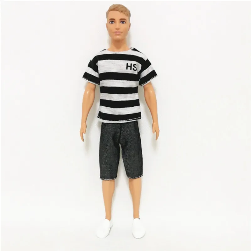 Ken The Boy Friend/комплект из Черных Полосатых футболок и штанов, аксессуары для кукол Барби, Детский костюм для игры в дом, детские игрушки, подарок - Цвет: Белый