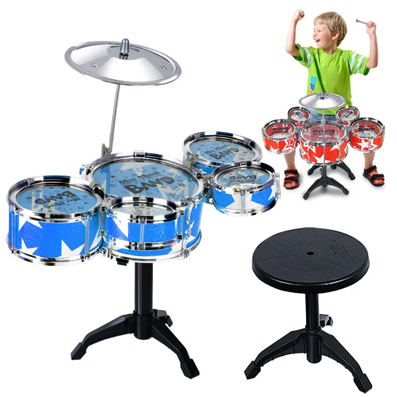 

CHILDREN'S Jazz Drum Kit Large Size Five Drum Chair Set Model Jazz Drum Beat Musical Instrument Toy Stall