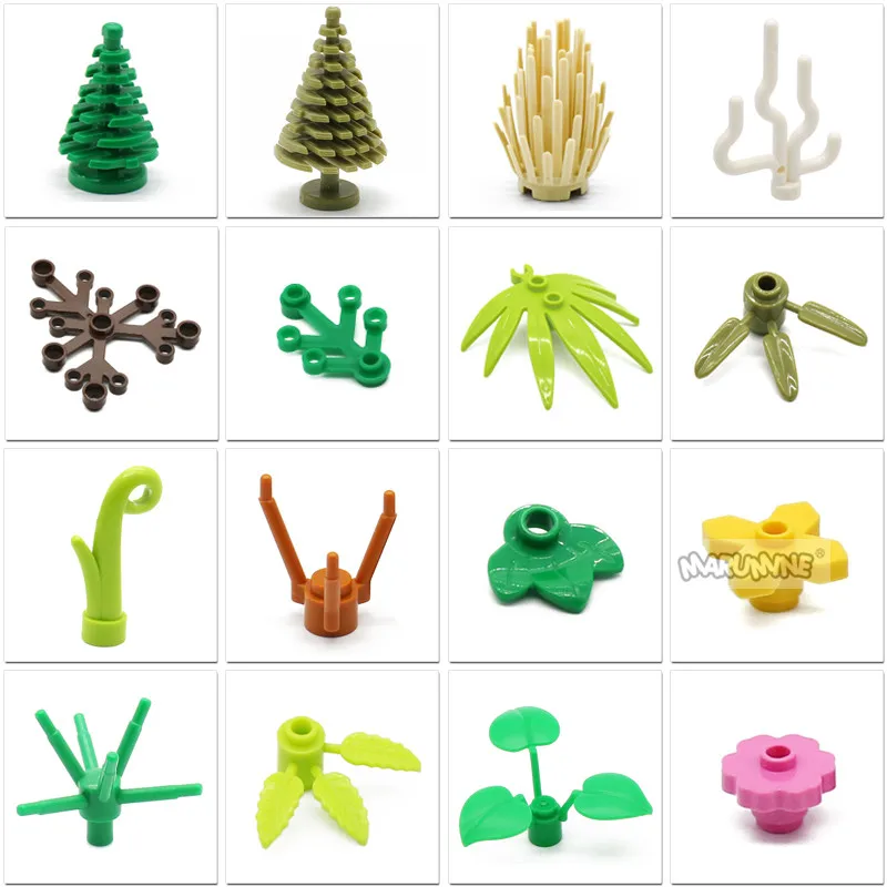 MARUMINE-piezas de accesorios para plantas de árbol, bloques de construcción de flor verde, arbusto de hierba, hoja, jungla, juego de jardín artesanal, MOC City Bricks