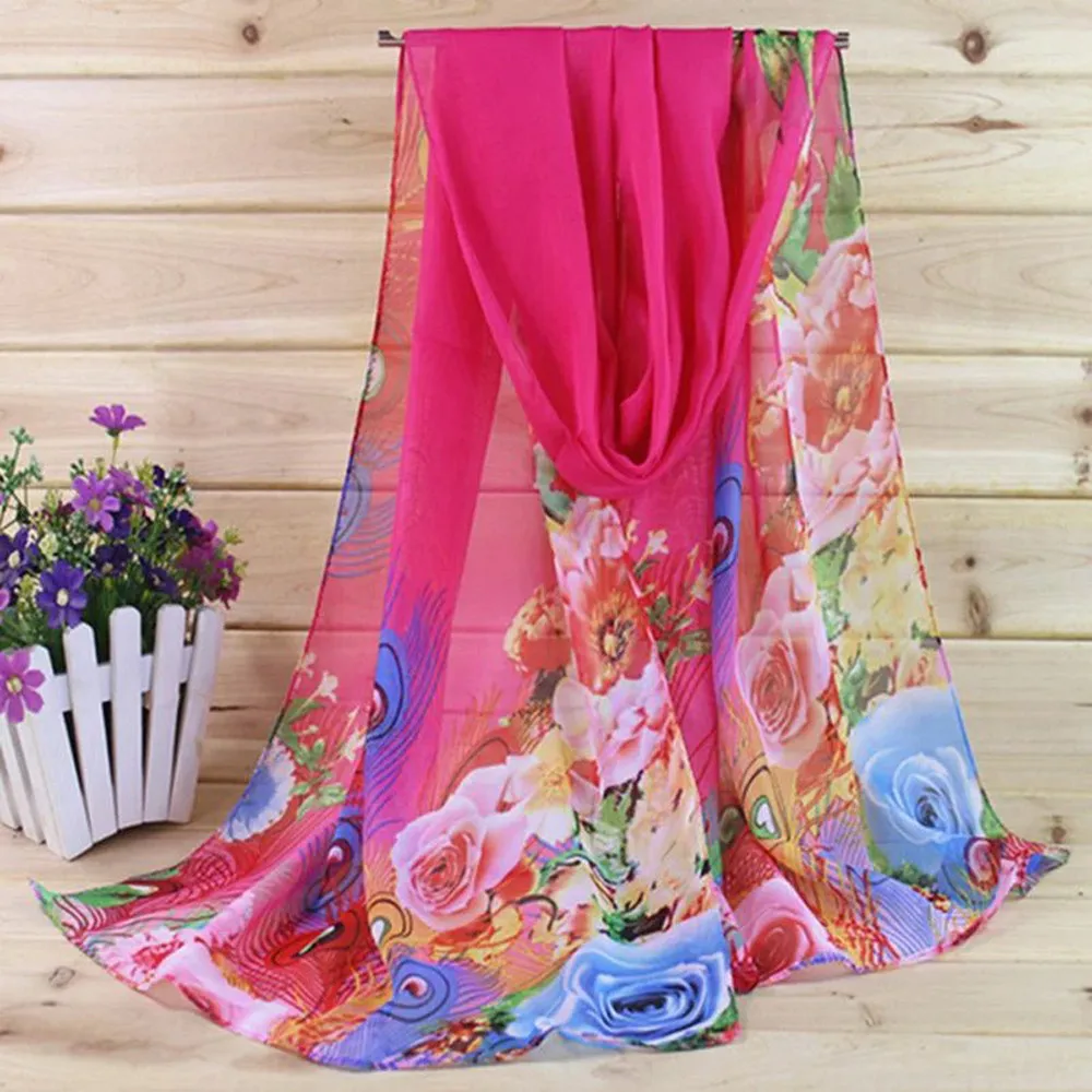 La pluma de pájaro pañuelos de gasa con estampado de la moda de las mujeres Floral huellas chifón chal luz otoño Bufanda de seda - AliExpress Accesorios para la ropa