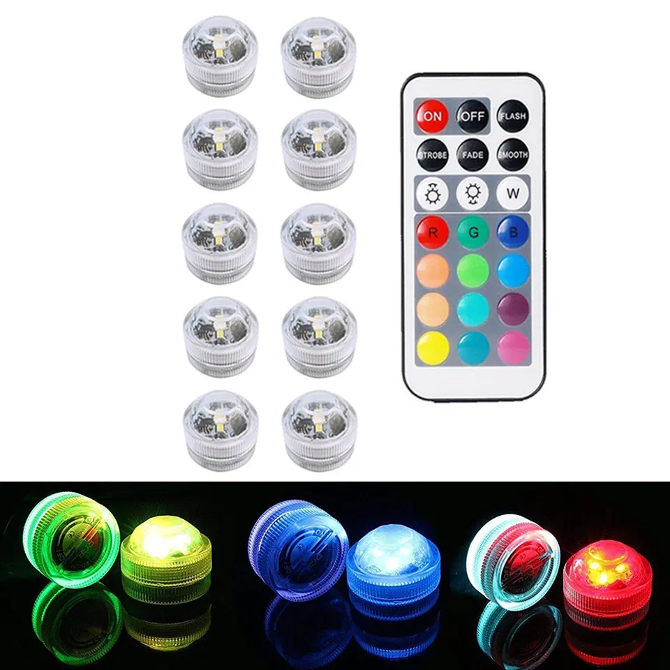 12Pcs Submersible Led Lights Underwater Tealight Candles Flameless Battery Powered Vase Pool Pond Lantern Wedding Decor Lighting boatpluglight