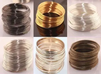 

Indian Jewelry55/60mm 100 pcs Silver/Gold Color Memory Stainless Steel Bracelet Wire Cuff Bangles For Women Men