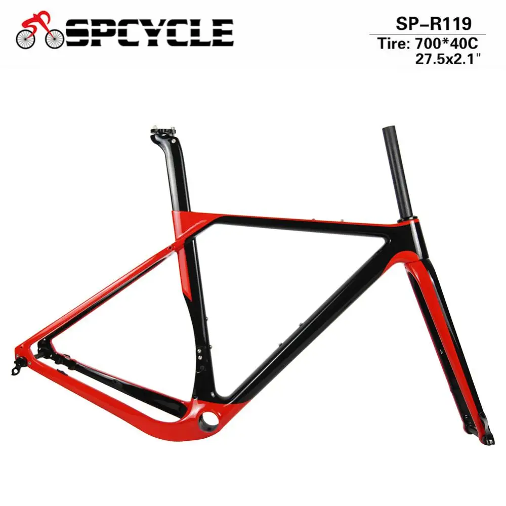 

Spcycle 2019 New Full Carbon Gravel Bike Frame Aero Disc Brake Road Cyclocross Bicycle Frameset Size 49/52/54/56CM