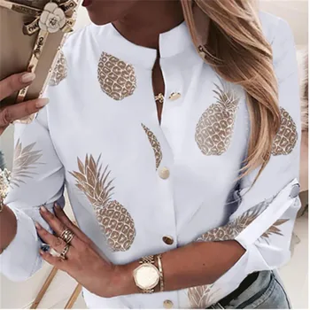 

2019 Hot Sale Pineapple Print Blouse Women Shirt White Long Sleeve Shirt For Woman Tops 2019 Autumn Blouse Female Elegant Shirt