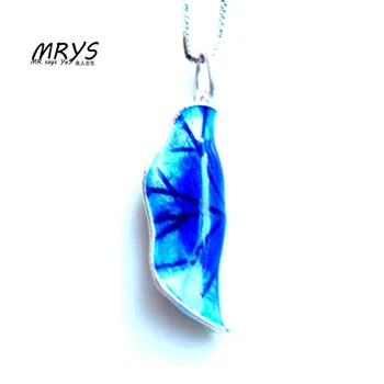 

Customized Fine Jewelry Blue lotus Leaf Ethnic Cloisonne Enamel 925 sterling Silver Chain Necklace Pendant Women Girls Fashion