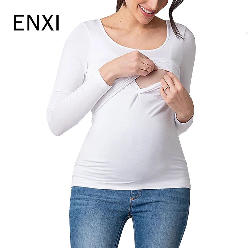 ENXI топ с длинными рукавами для кормящих мам; черно-белая одежда для грудного вскармливания; сезон осень-лето; Одежда для беременных; рубашка
