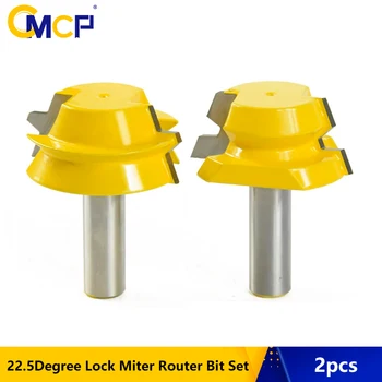 

CMCP 2pcs 12.7mm Shank Lock Miter Tenon Router Bits 22.5 Degree Joint Milling Cutter Set Carbide Tenon Cutter For Wood