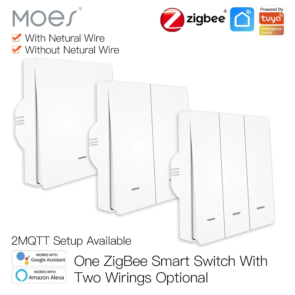 Умный выключатель Moes Tuya ZigBee с нейтральным проводом не требует конденсатора 2/3
