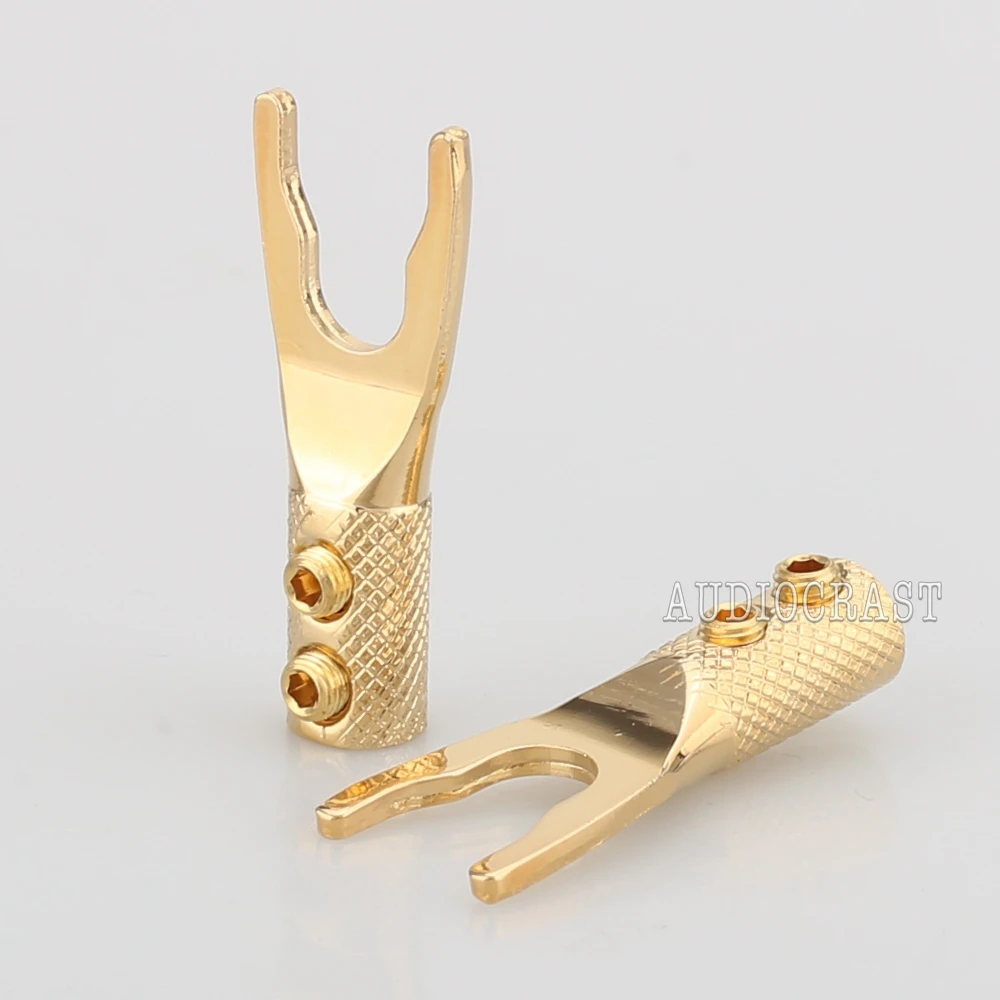8x Pure Copper 24k Gold Plated Spade Plug Speaker Cable Fork Plug Screw