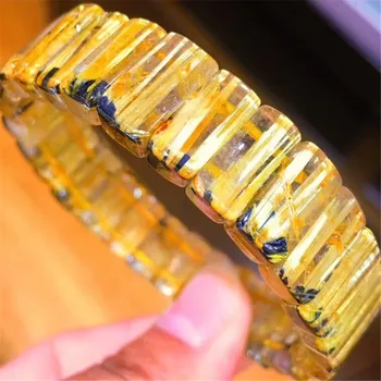 

13x8mm Top Natural Gold Rutilated Quartz Bracelet For Women Men Crystal Wealth Luck Beads Gemstone Stretch Bangle Jewelry AAAAA