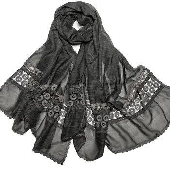 

New Hot cotton Fashion lace scarf hijab floral embroidery and shinny beach scarf long muslim HIJAB scarves/shawls