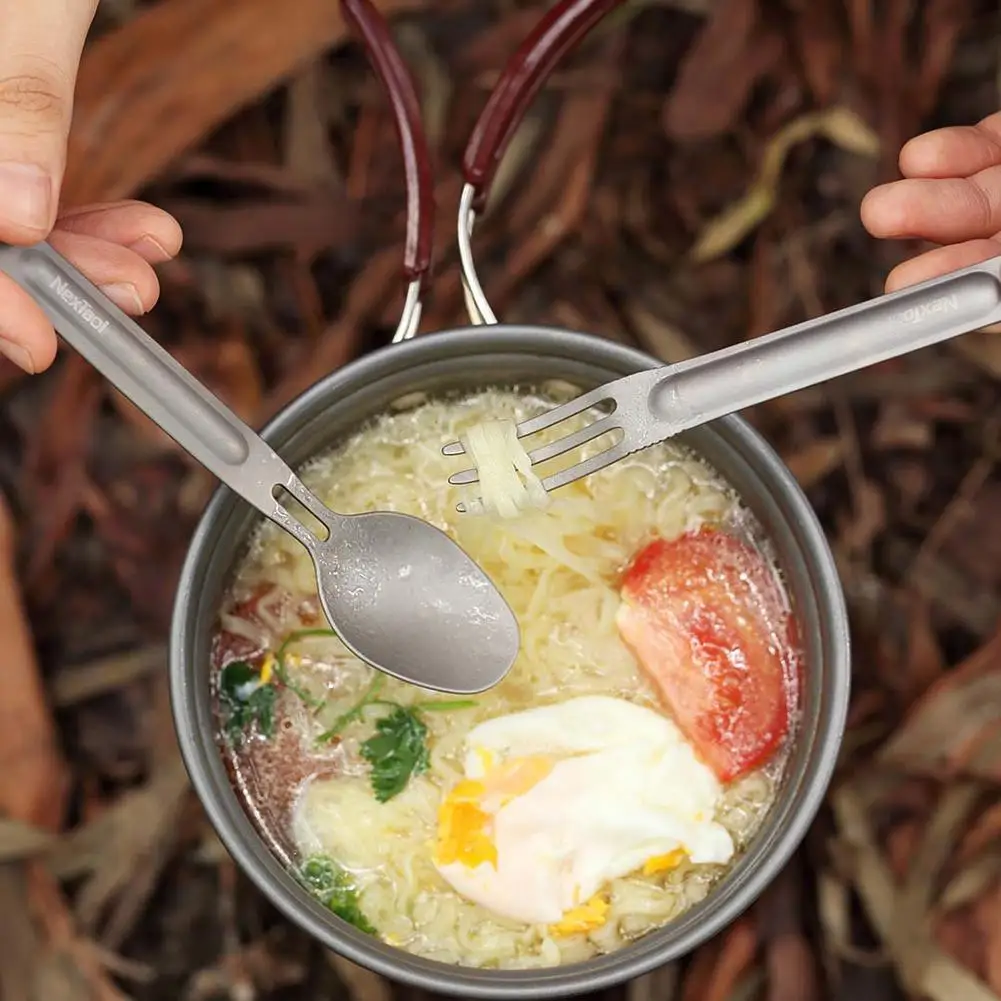 2pcs Outdoor Sport Military Tableware Picnic Cutlery Utensils Ultralight Titanium Alloy Fork Spoon Set For Travel Camping Hiking