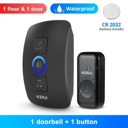 KERUI Outdoor Wireless Doorbell with LED Flash and Security Alarm Chime - US Plug (1receiver 1button-b1)