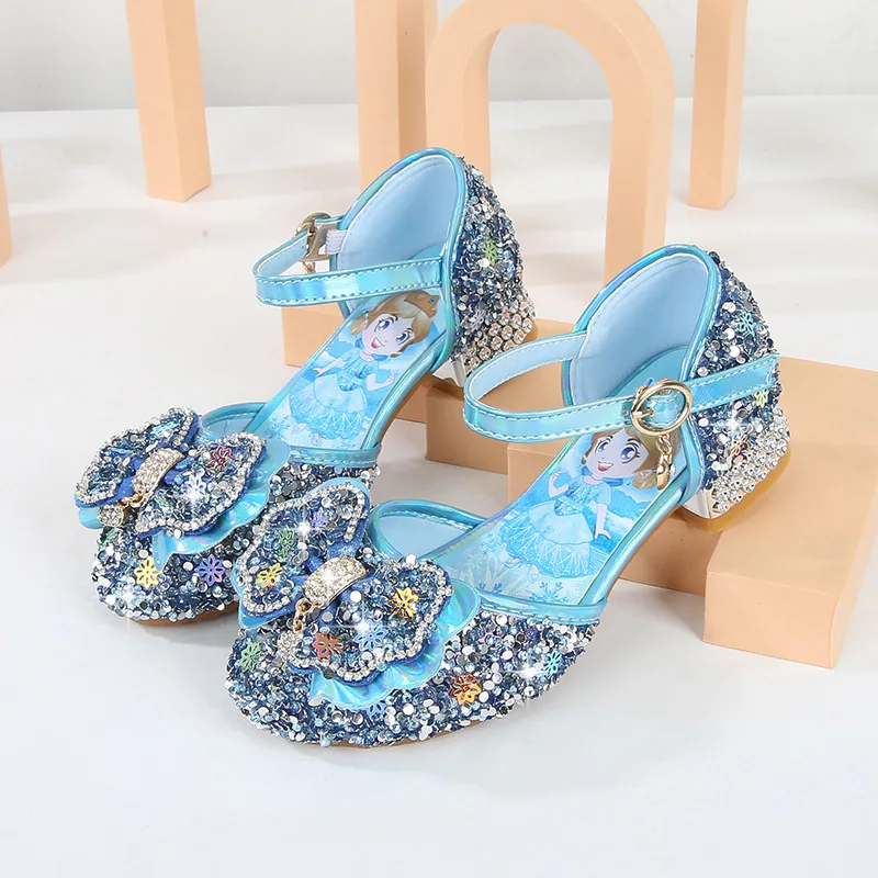 Disney Princess Sophia Shoes for Girl Frozen Elsa 2021 New Children's Korean Crystal Shoes Little Girl Shoes Model High Heels