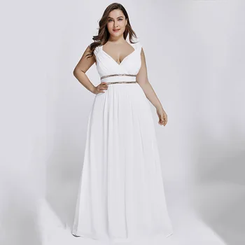 

white plus size evening dress elegant sleeveless a line beading draped floor length wedding party formal gowns evening dresses