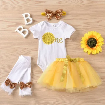

Baby Girl Outfit Infants Girl Summer Clothes Sets Sunflowers Bodysuit Tops Tulle Skirt 1-2 Years Cute New Born Baby Clothes