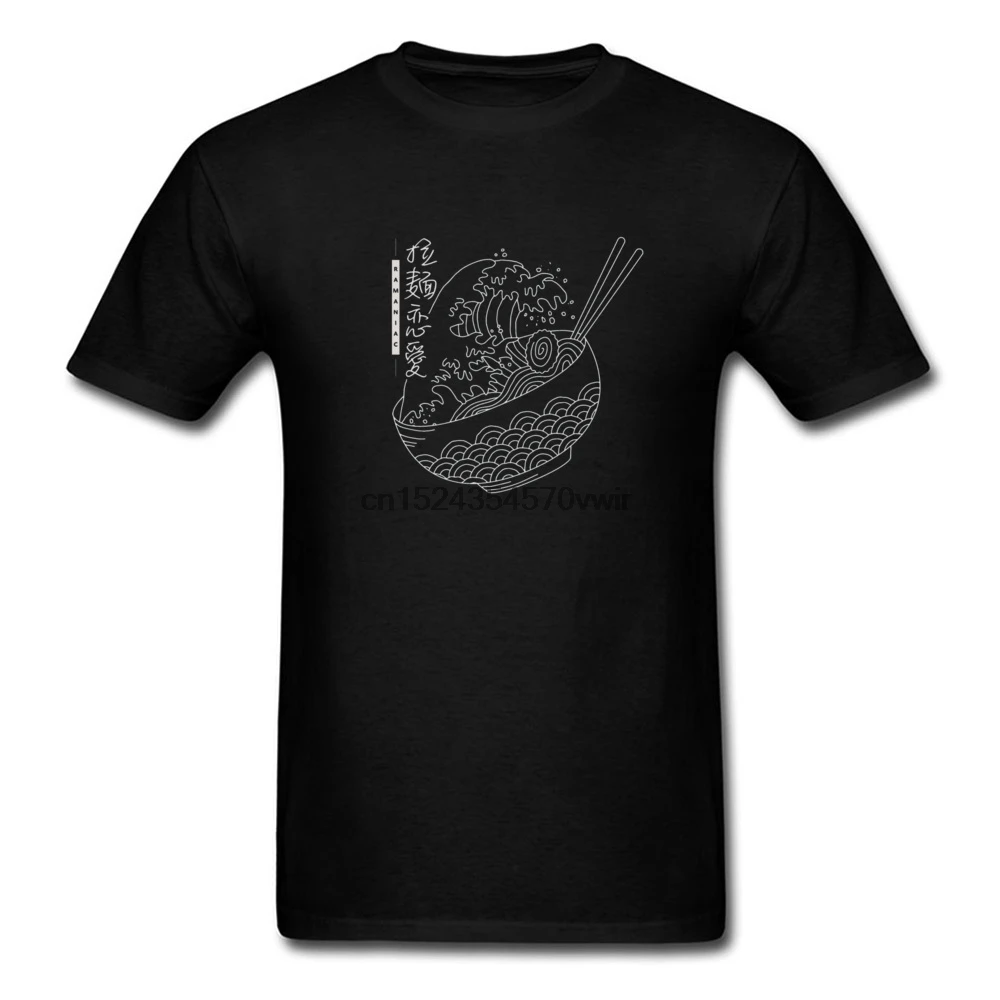 Hokusai Surge Wave Ramen Noodles Design Art T Shirt For Men Tornado Line Japanese Spaghetti Good Print T-Shirt Cotton Fabric | Мужская