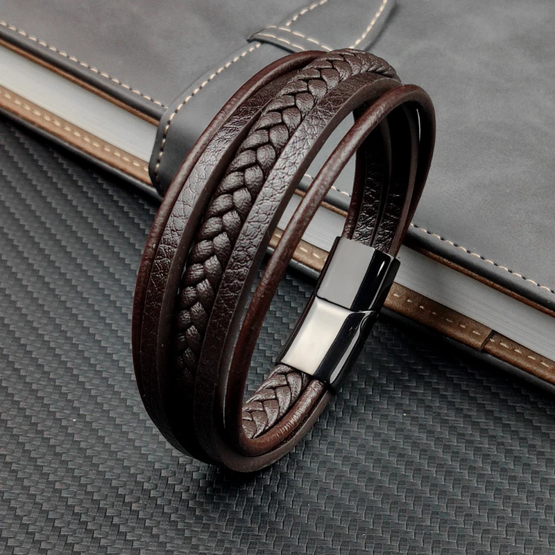 Woven Multi-layer Coffee-colored Leather Bracelet - Image 2