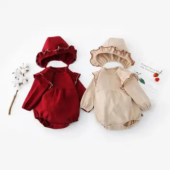 

2020 new baby girls ruffles romper with hat spring fashion babys jumpsuit 6-24 month HM544
