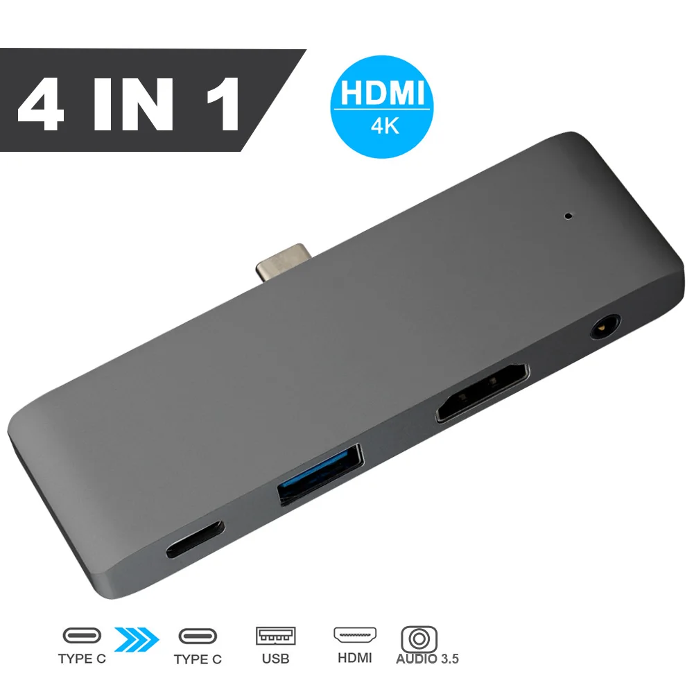 4 в 1 USB 3,0 порт type-c HDMI 4K концентратор-картридер адаптер usb-концентратор C концентратор для Мульти USB 3,0 USB-C для iPad Pro type-C устройства - Цвет: gray
