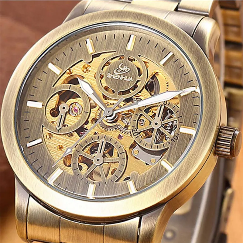 

Shenhua Europe And America Style Men Fashion Casual Hollow out Machinery Bronze Automatic Machine Watch