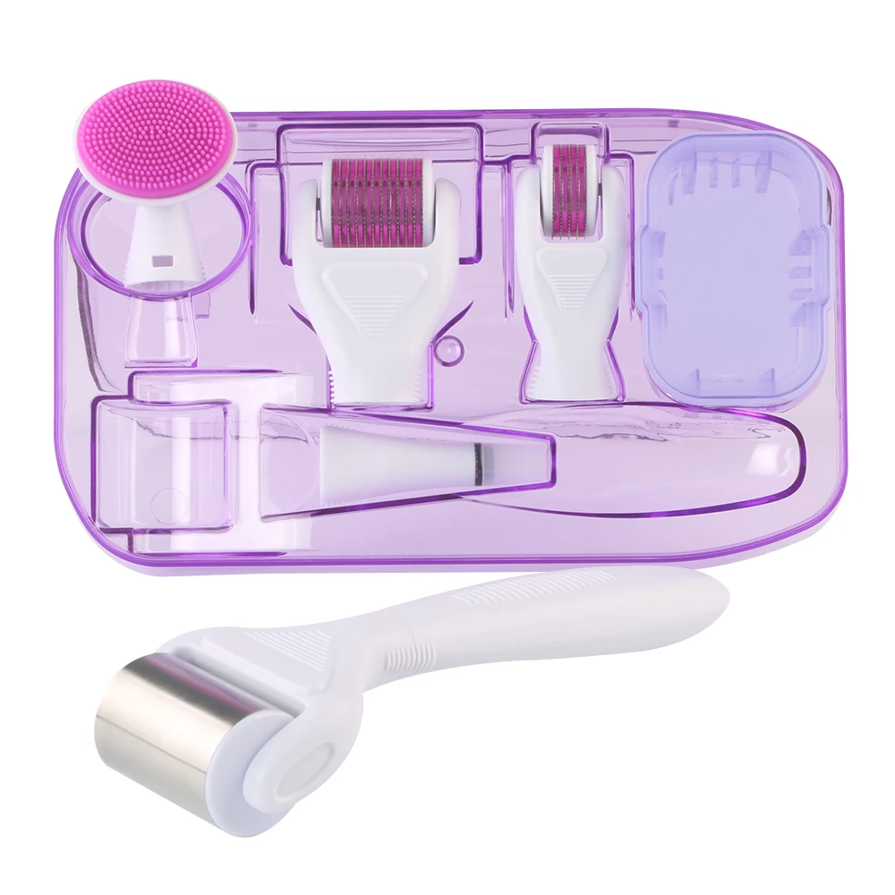 gray HELLO FACE DRS Дерма ролик 6 в 1 микрокомплект Айс-Роллер, ролик для массажа лица машина с микроиглой для ухода за кожей и ухода за телом - Цвет: gray
