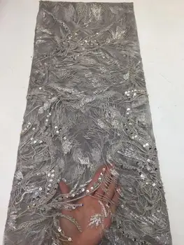 

Latest gray African Dry Lace Fabrics High Quality French Mesh Lace Fabric With Sequins For Nigerian Party Wedding FFZ-101