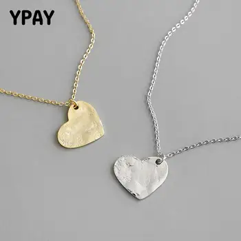 

YPAY 100% Pure 925 Sterling Silver Necklace Lady Korea INS Irregular Concave Surface Love Heart-shaped Pendant Necklaces YMN162