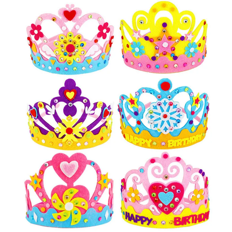3PCS/set Non-woven DIY Crown Hat Princess Headwear Toy Handmade Creative Arts And Crafts Toys Learning Children Birthday Gifts