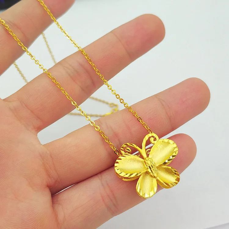 Necklace for Women Yellow Gold Color Butterfly Pendant Short Clavicle Chain Choker Engagement Anniversary Jewelry Birthday Gifts