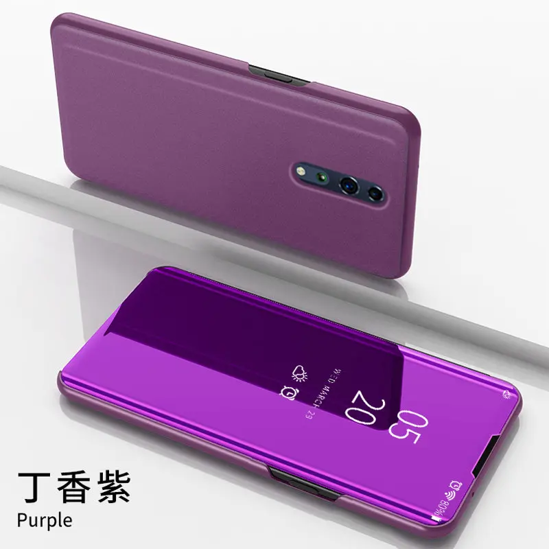 purple Зеркальный флип-чехол для OPPO Reno Z Роскошный прозрачный вид PU кожаный чехол OPPO reno z Smart View чехол для OPPO RENOz - Цвет: purple
