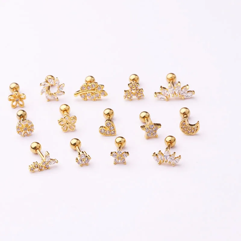 Sellsets, 1 шт., золото, серебро, цвет, нержавеющая сталь, маркиза, корона, кубический цирконий, Tragus Daith Helix Lobe, пирсинг, ювелирные изделия
