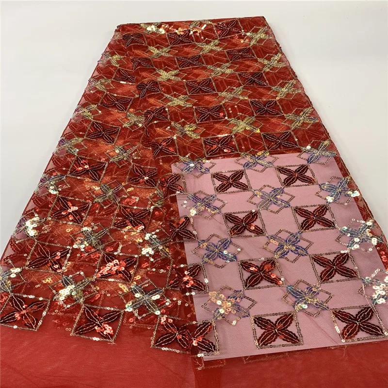 High Quality African Lace Fabric red/gold French green Tulle Sequins Nigerian For Wedding Dress | Дом и сад