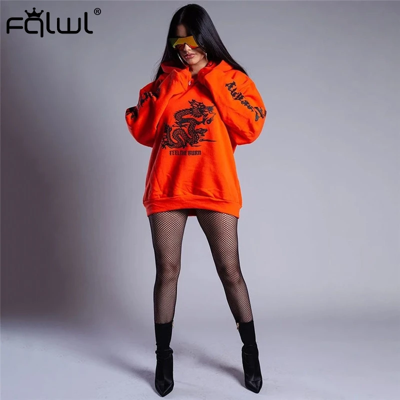 FQLWL с принтом дракона Харадзюку негабаритных размеров толстовки Женский пуловер